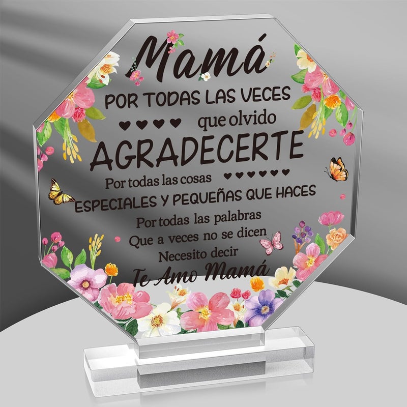Yopyame Mother’s Day Acrylic Gift - Spanish Mom Birthday Plaque Sign Regalos para Mamá Acrylic Gift for Home Table Desk Shelf Decor Keepsake Gifts for Mom in Spanish Mother’s Gifts from Daughter Son - Image 1
